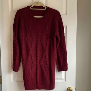 SHEIN Burgundy Cable Knit Sweater Dress